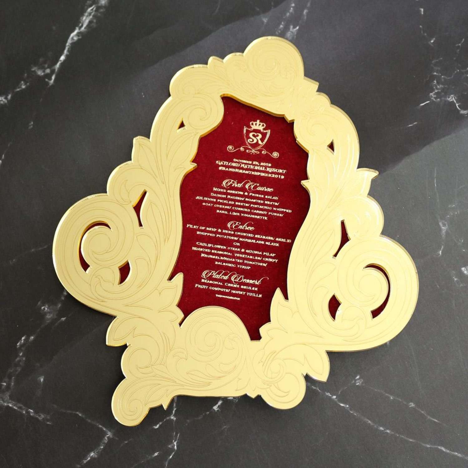 Gold Mirror Acrylic Invitation Card With Velvet Wedding Invitation Card Personalized Custom
